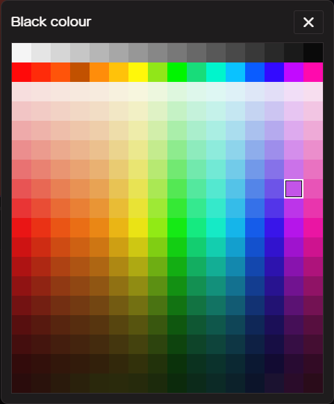 The on-site Memo+ colour picker showing all 288 colour swatches