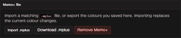 Memo+ file controls: Import .mplus, Download .mplus and Remove Memo+